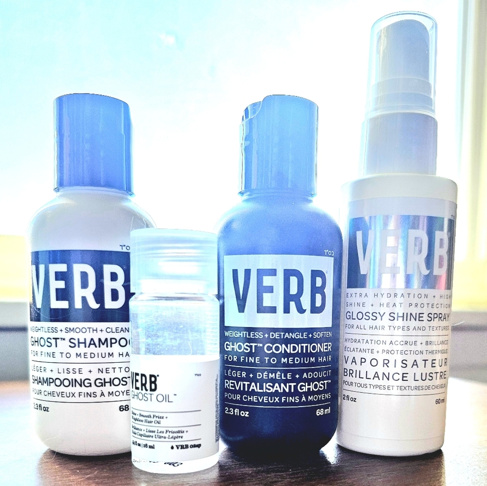 Verb Ghost Haircare Travel Set - Shampoo, Conditioner, Oil & Glossy Shine Spray